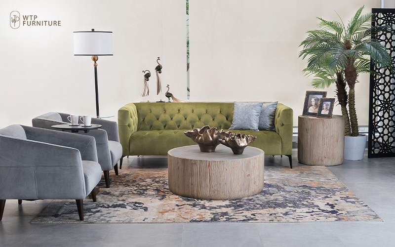 A woody, yet simple layout of a living room prepared for home staging